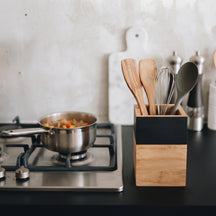 Cosy & Trendy Utensil Holder Black & Wood - 10 x 10 x 14.5 cm