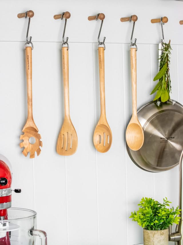KitchenAid Vegetable Spoon Core Birch Wood 34 cm Brown - Slotted Spoon Nonstick