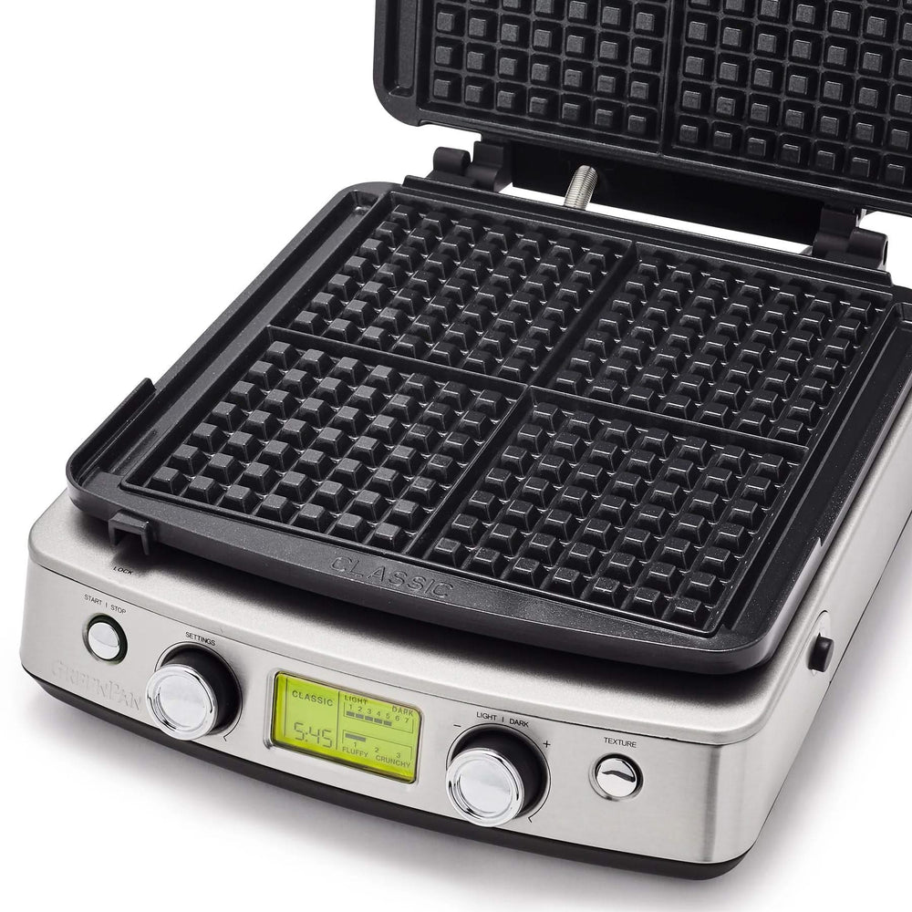 GreenPan Waffle Maker - Black - including 2 sets of waffle plates - ceramic non-stick coating