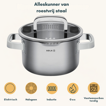 Sola Cookware set Juvia 4-piece stainless steel – downdraft suitable – cooking pots Ø 16, 18, 20 cm & saucepan Ø 16 cm – suitable for all heat sources