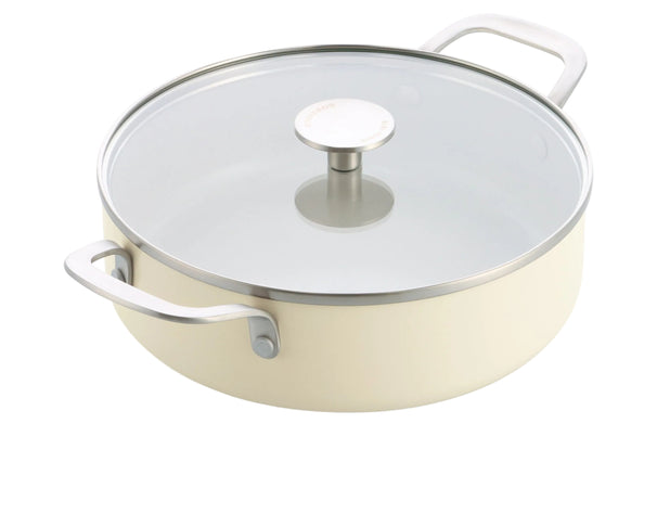 KitchenAid Sauté Pan with Lid Aluminium Almond Cream ø 24 cm / 3.1 Litres - ceramic non-stick coating