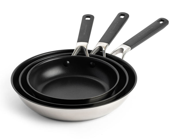 KitchenAid Frying Pan Set Classic Stainless Steel 3-Piece - ø 20, 24 & 28 cm - ceramic non-stick coating