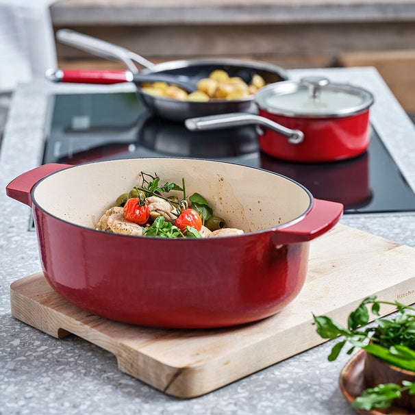 KitchenAid Casserole Oval Cast Iron Empire Red 30 cm / 5.6 Litres - enamelled non-stick coating