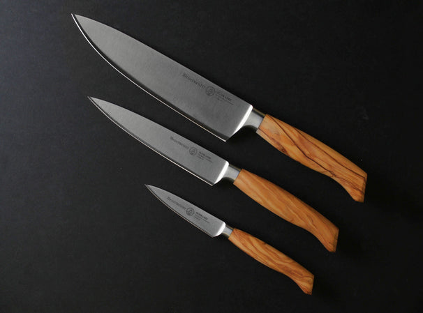 Messermeister Knife Set Oliva Luxe Olive Wood 3-piece - Chef's Knife, Utility Knife & Office Knife