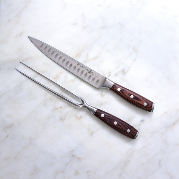 Messermeister Carving Set Avanta Pakkawood 2-piece - Carving Knife with Hollow Edge & Carving Fork
