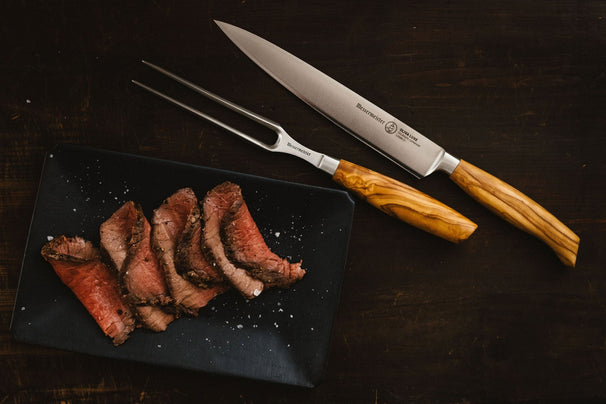 Messermeister Carving Set Oliva Luxe Olive Wood 2-piece - Carving Knife & Carving Fork