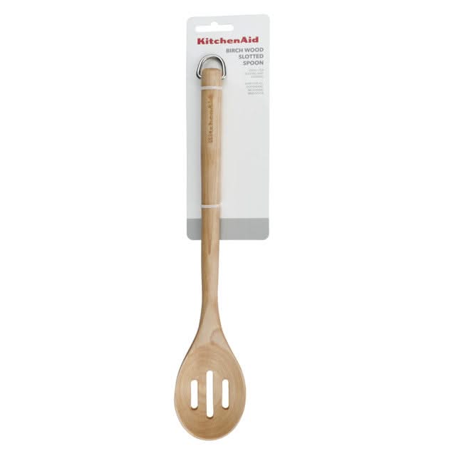 KitchenAid Vegetable Spoon Core Birch Wood 34 cm Brown - Slotted Spoon Nonstick