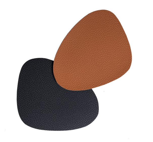 Posavasos - Cuero vegano - Negro / Cognac - Orgánico - reversible - 13 x 11 cm - 6 unidades - Cookinglife