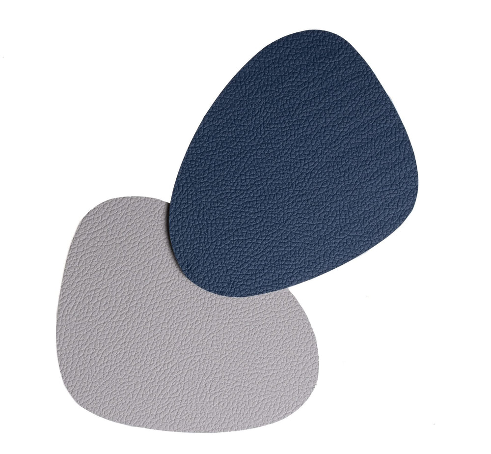 Cookinglife Coasters - Vegan leather - Grey / Blue - Organic - double-sided - 13 x 11 cm - 6 pieces
