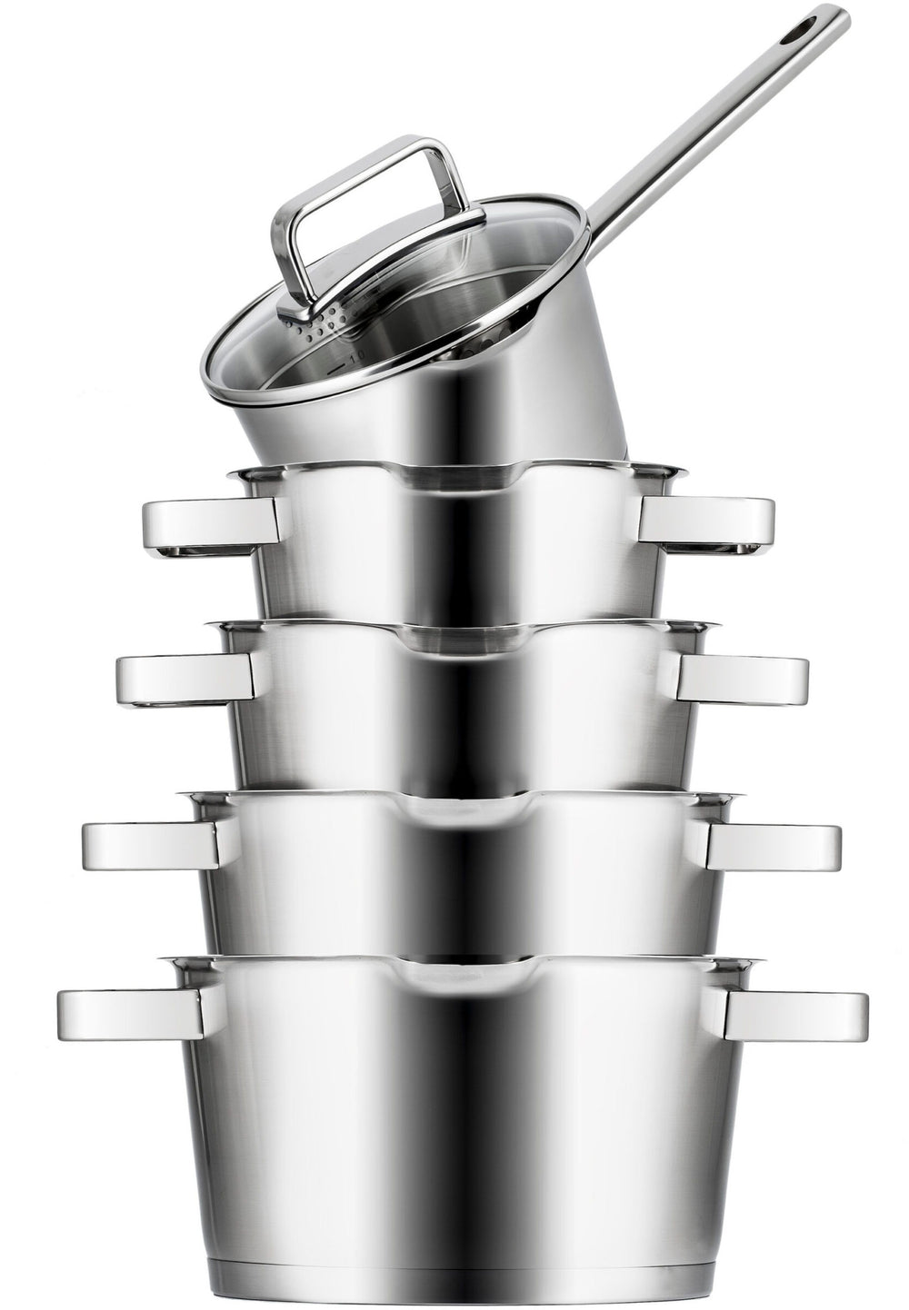 Sola Cookware set Diamond 5-piece stainless steel – downdraft suitable – cooking pots Ø 16, 18, 20, 24 cm & saucepan Ø 16 cm – suitable for all heat sources