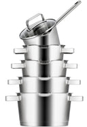 Sola Cookware set Diamond 5-piece stainless steel – downdraft suitable – cooking pots Ø 16, 18, 20, 24 cm & saucepan Ø 16 cm – suitable for all heat sources