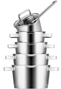 Sola Cookware set Diamond 5-piece stainless steel – downdraft suitable – cooking pots Ø 16, 18, 20, 24 cm & saucepan Ø 16 cm – suitable for all heat sources