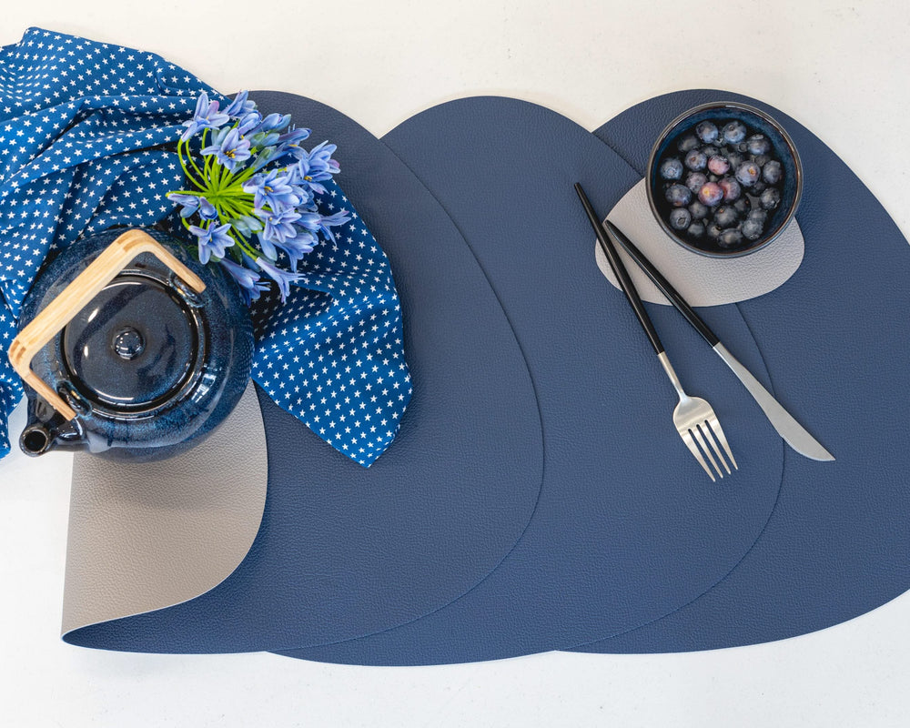 Cookinglife Coasters - Vegan leather - Grey / Blue - Organic - double-sided - 13 x 11 cm - 6 pieces