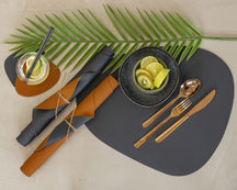 Cookinglife Coasters - Vegan leather - Black / Cognac - Organic - double-sided - 13 x 11 cm - 6 pieces