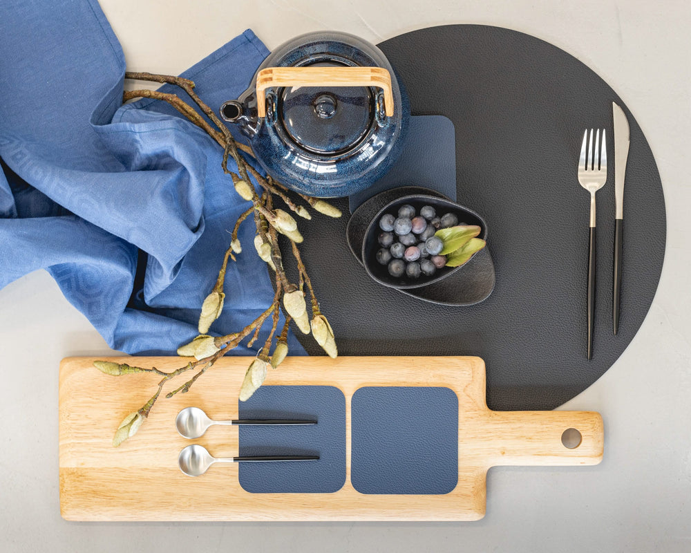 Cookinglife Placemats - Vegan leather - Black - ø 38 cm - 6 pieces