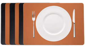Cookinglife Manteles Individuales - Reversibles - Cuero Vegano - Cognac / Negro 46 x 33 cm - 6 Piezas