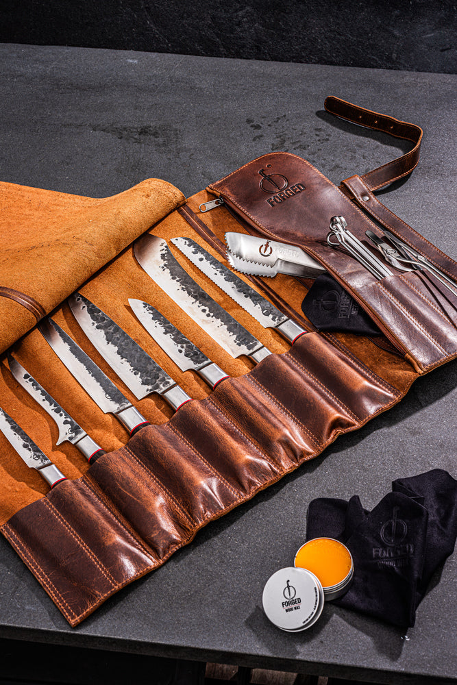 Forged Knife protective cover - Suitable for 8 knives - 100% pull-up cowhide