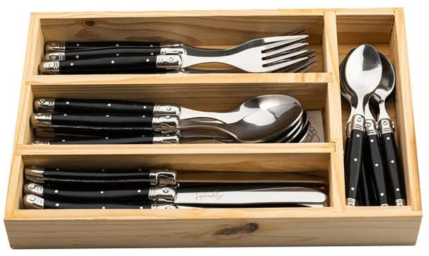 Juego de cubiertos y caja Laguiole Style de Vie - Línea Premium - Negro - 24 piezas / 6 personas
