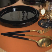 Cookinglife Placemats - Double-sided - Vegan leather - Cognac / Black 46 x 33 cm - 6 pieces