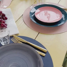 Cookinglife Placemats - Double-sided - Vegan leather - Grey / Pink ø 38 cm - 6 pieces