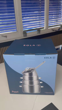 Sola Cookware set Pearl 4-piece stainless steel – downdraft suitable – cooking pots Ø 16, 18, 20 cm & saucepan Ø 16 cm – suitable for all heat sources