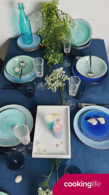 Cookinglife Dinnerware Set Delice Blue - 18 pieces / 6 people - 6 dinner plates, 6 pasta bowls and 6 side plates