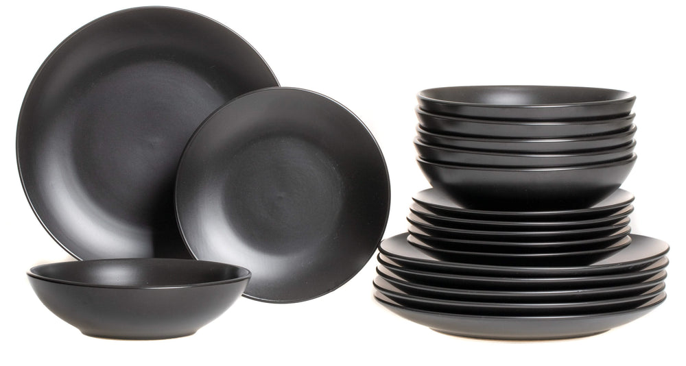 Studio Tavola Dinnerware Set Black Tie - 18 pieces / 6 people - 6 breakfast/dessert plates, 6 deep plates, and 6 dinner plates
