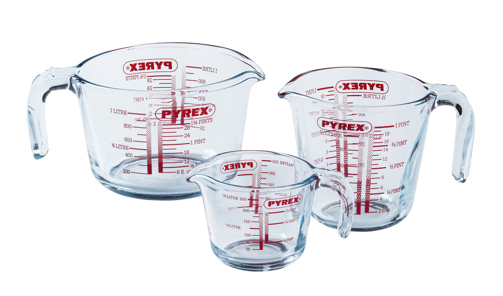 Pyrex Glass Measuring Cup Set Iconics' 3-Piece - 250 ml, 500 ml & 1 Liter