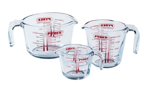 Pyrex Glass Measuring Cup Set Iconics' 3-Piece - 250 ml, 500 ml & 1 Liter