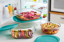Pyrex Glass Oven Dish Set with Lid Cook & Store 3-piece - 400 ml, 1.1 Liter & 2.5 Liter