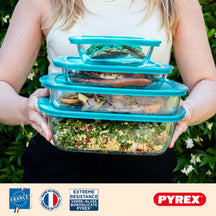 Pyrex Glass Oven Dish Set with Lid Cook & Store 3-piece - 400 ml, 1.1 Liter & 2.5 Liter