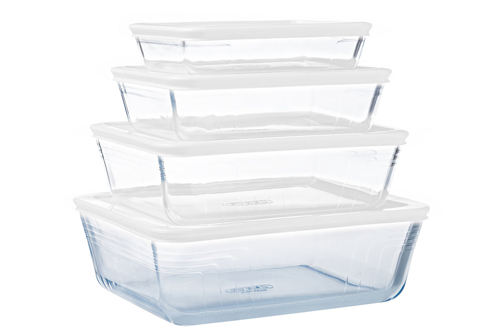 Pyrex Glass Oven Dish Set with Lid Cook & Freeze 4-Piece - 800 ml, 1.5 Liter, 2.6 Liter & 4 Liter