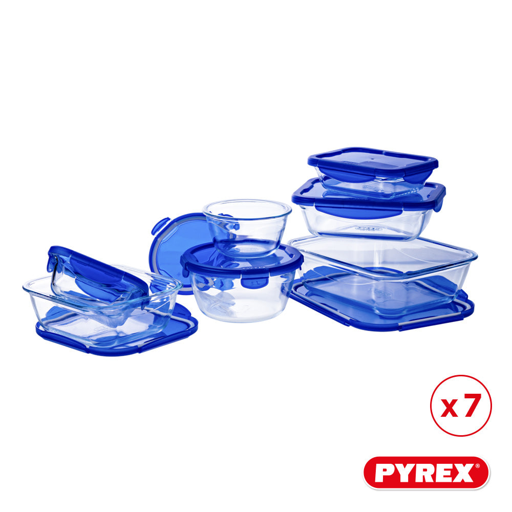 Pyrex Recipientes de Vidrio para Alimentos / Fuentes con Tapa Cook & Go 7 Piezas