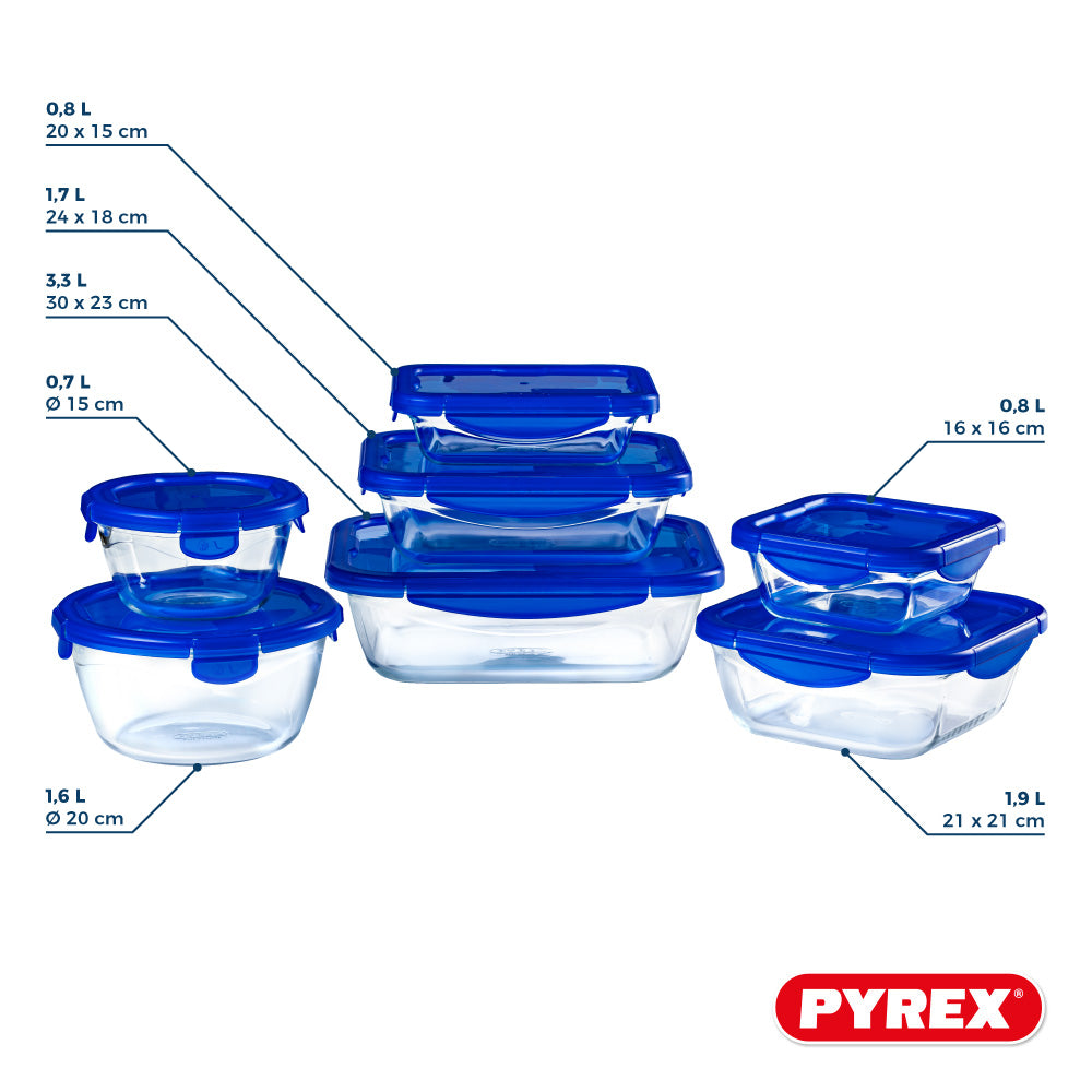 Pyrex Recipientes de Vidrio para Alimentos / Fuentes con Tapa Cook & Go 7 Piezas