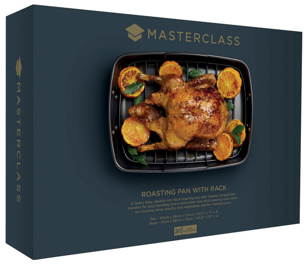 MasterClass Roasting Pan with Rack - 40 x 28 cm - Standard Non-Stick Coating