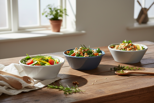 Cookinglife Ensaladeras Siaki - Blanco / Azul / Gris ø 25 cm - Porcelana - 3 piezas