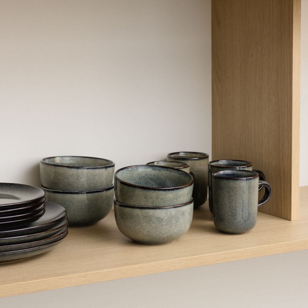 Set de vajilla Salt & Pepper Meridian - Verde/Azul 16 piezas / 4 personas - 4 platos llanos, 4 platos de desayuno, 4 cuencos y 4 tazas