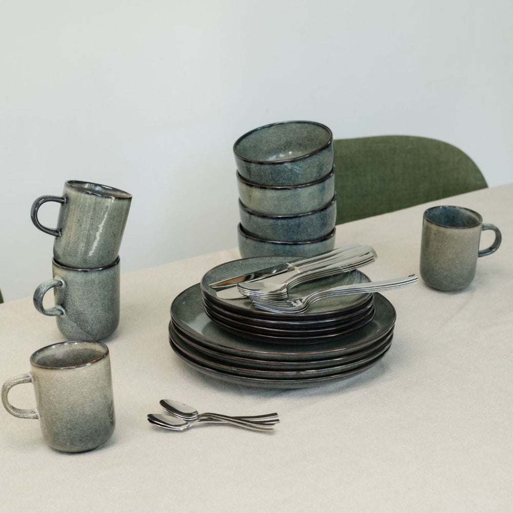 Set de vajilla Salt & Pepper Meridian - Verde/Azul 16 piezas / 4 personas - 4 platos llanos, 4 platos de desayuno, 4 cuencos y 4 tazas