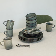 Set de vajilla Salt & Pepper Meridian - Verde/Azul 16 piezas / 4 personas - 4 platos llanos, 4 platos de desayuno, 4 cuencos y 4 tazas