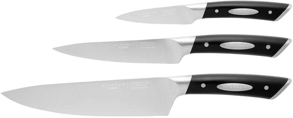 SCANPAN Set de cuchillos Classic 3 piezas - Cuchillo de chef, Cuchillo de oficina & Cuchillo pelador