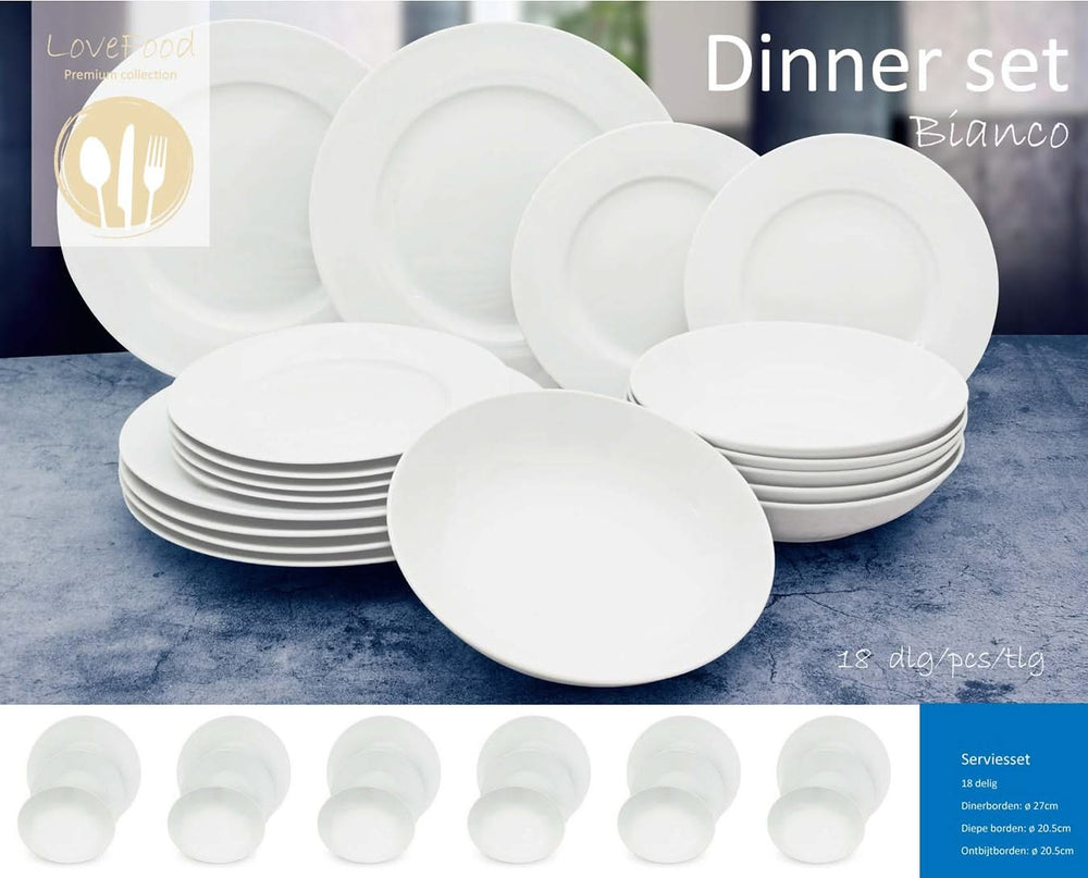 Studio Tavola Dinnerware Set White - 18-piece / 6 people - 6 dinner plates, 6 pasta bowls, and 6 side plates