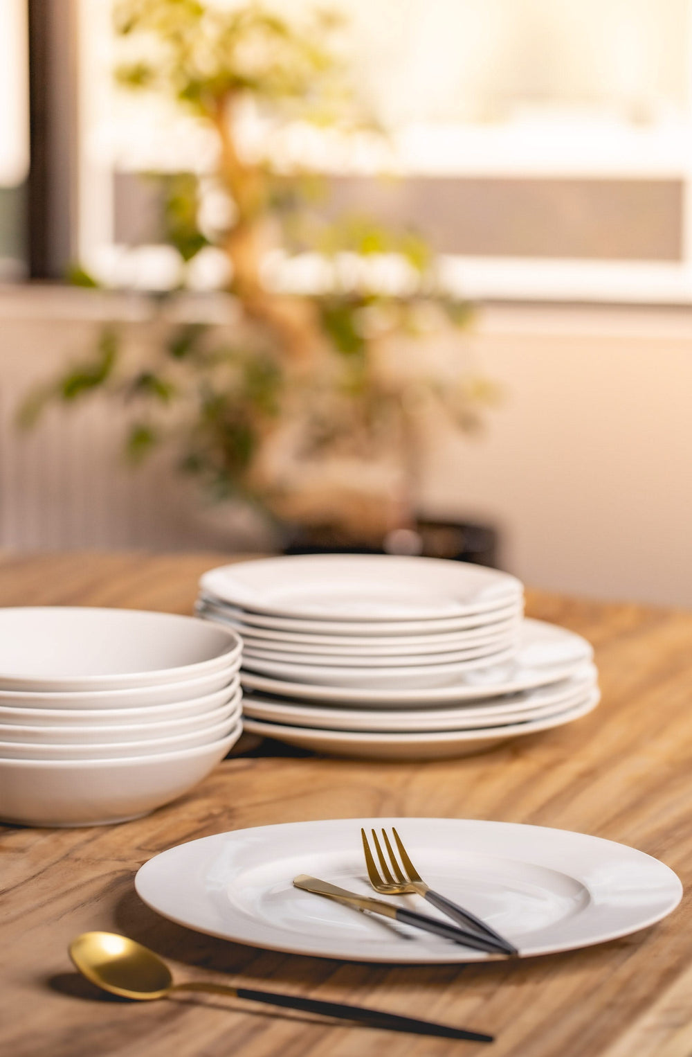 Studio Tavola Dinnerware Set White - 18-piece / 6 people - 6 dinner plates, 6 pasta bowls, and 6 side plates