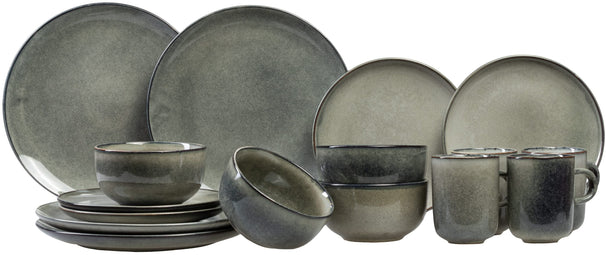 Set de vajilla Salt & Pepper Meridian - Verde/Azul 16 piezas / 4 personas - 4 platos llanos, 4 platos de desayuno, 4 cuencos y 4 tazas