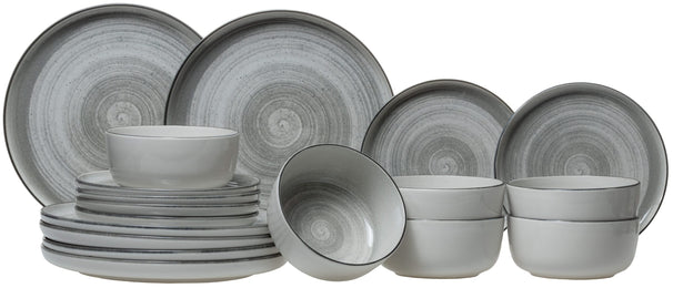 Set de vajilla Cosy & Trendy Baltic Grey 18 piezas / 6 personas - 6 platos llanos, 6 platos de desayuno y 6 cuencos