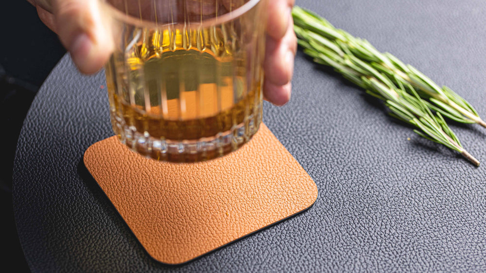 Cookinglife Coasters - Vegan leather - Black / Cognac - double-sided - 10 x 10 cm - 6 pieces