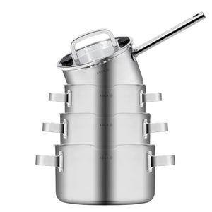 Sola Set de ollas Juvia 4 piezas Acero inoxidable - Compatible con campana extractora - Olla de cocina ø 16, 18, 20 cm y cazo ø 16 cm - apto para todas las fuentes de calor
