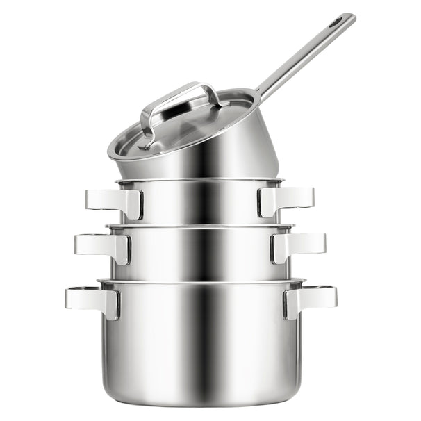 Sola Cookware Set Ruby 4-Piece Premium Triply Stainless Steel - Cooking Pot ø 16, 18, 20 cm & Saucepan ø 16 cm - Induction Suitable