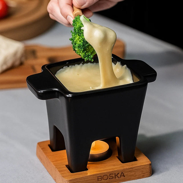 Which vegetables go well with cheese fondue and broth fondue?