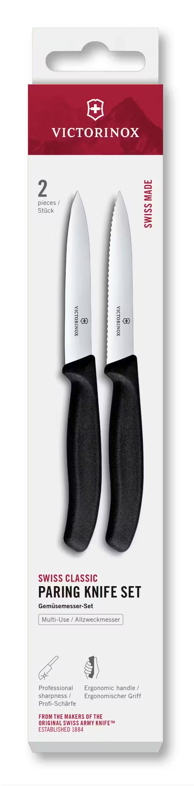 Victorinox Paring Knife Set Swiss Classic Black 2-piece - Serrated & Smooth Paring Knife