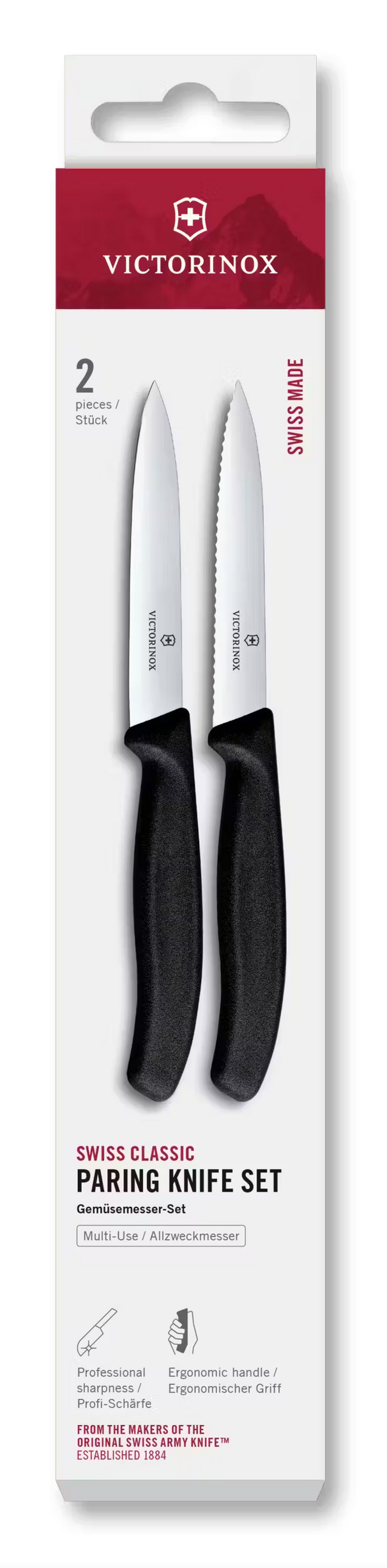 Victorinox Set de cuchillos de oficina Swiss Classic Negro 2 piezas - Cuchillo de oficina dentado y liso